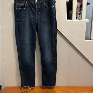 7 For All Mankind Blue Cropped Ankle Jeans